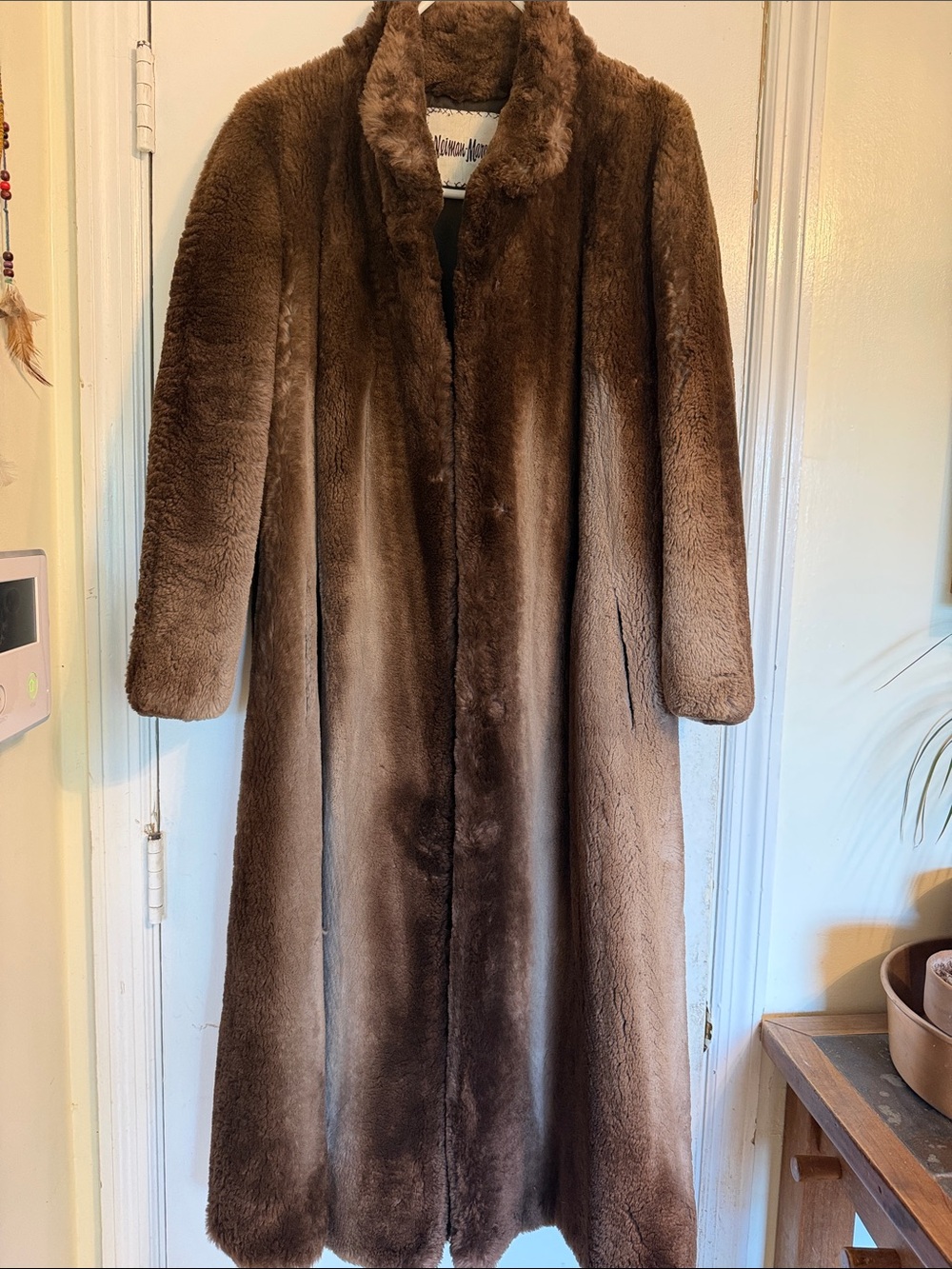 Vintage Brown Faux Fur Long Coat - Women's Luxury Outerwear